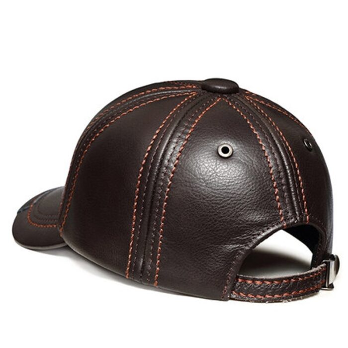 Spring 100% Genuine Leather Black Adjustable Baseball Caps For Men - 图片 6