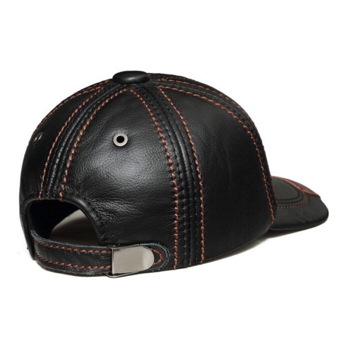 Spring 100% Genuine Leather Black Adjustable Baseball Caps For Men - 图片 7