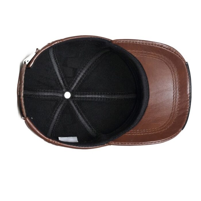 Spring 100% Genuine Leather Black Adjustable Baseball Caps For Men - 图片 8