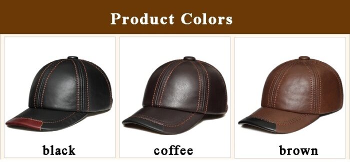 Spring 100% Genuine Leather Black Adjustable Baseball Caps For Men - 图片 9