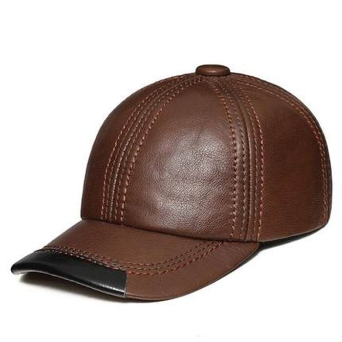 Spring 100% Genuine Leather Black Adjustable Baseball Caps For Men - 图片 10