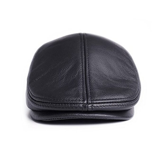 Men's Real Leather Cowhide Leather Beret Hunting Cap Beanie Trucker Leather Cap Mens Sports Hat - 图片 12