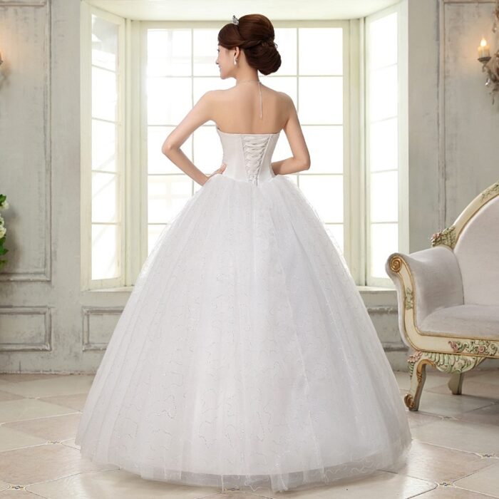 Women Ruched Sequined Lace Up White Big Swing Wedding Dresses - 图片 4