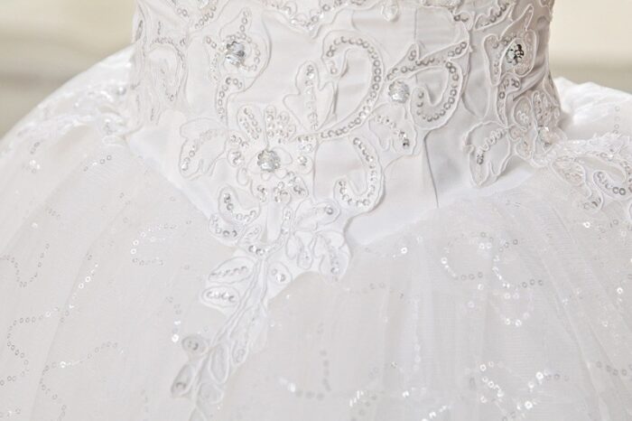 Women Ruched Sequined Lace Up White Big Swing Wedding Dresses - 图片 6