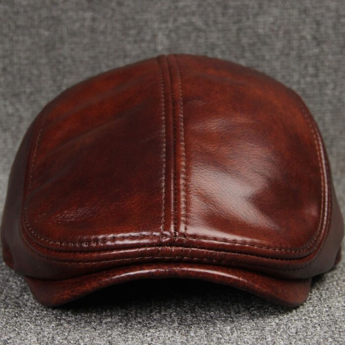 Men's Real Cowhide Leather Cap Winter Hat Thicker Warm Leather Berets Ivy Cabbie Cap Leather Ear Flaps Cap Hunting Cap - 图片 6