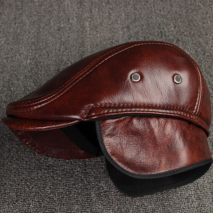 Men's Real Cowhide Leather Cap Winter Hat Thicker Warm Leather Berets Ivy Cabbie Cap Leather Ear Flaps Cap Hunting Cap - 图片 8