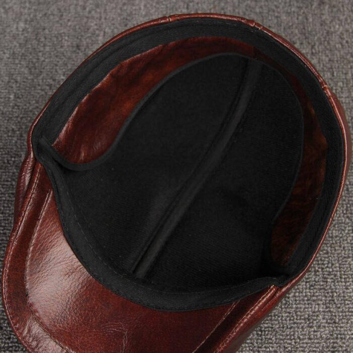 Men's Real Cowhide Leather Cap Winter Hat Thicker Warm Leather Berets Ivy Cabbie Cap Leather Ear Flaps Cap Hunting Cap - 图片 9