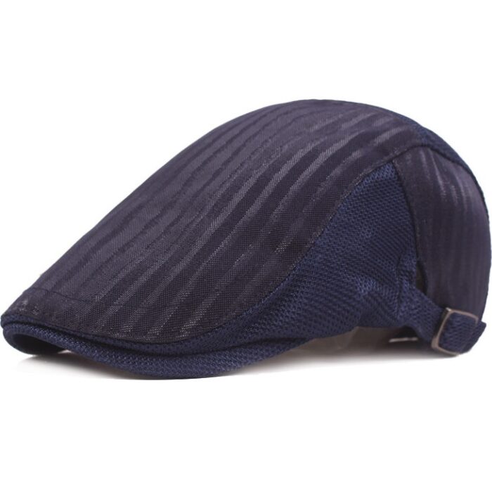 Men Striped Mesh Flat Cap Adjustable Breathable Summer Newsboy Hat Beret Cabbie Ivy Hat Gatsby Newsboy Hat for Driving Hunting Cap - 图片 4