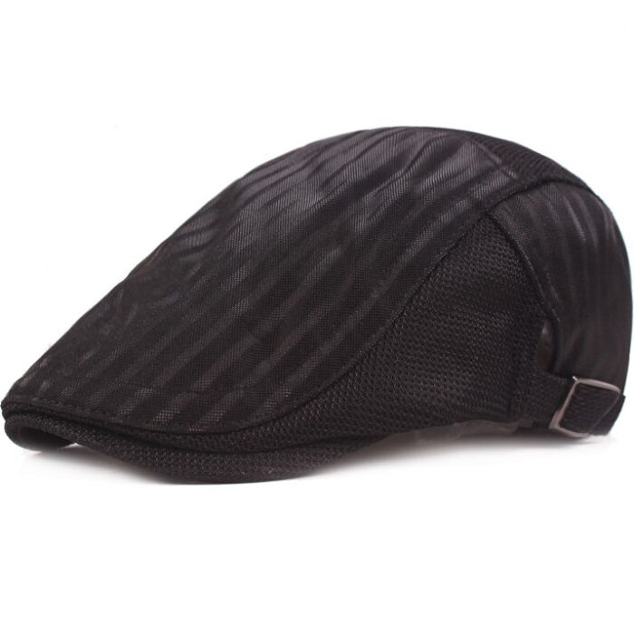 Men Striped Mesh Flat Cap Adjustable Breathable Summer Newsboy Hat Beret Cabbie Ivy Hat Gatsby Newsboy Hat for Driving Hunting Cap - 图片 6