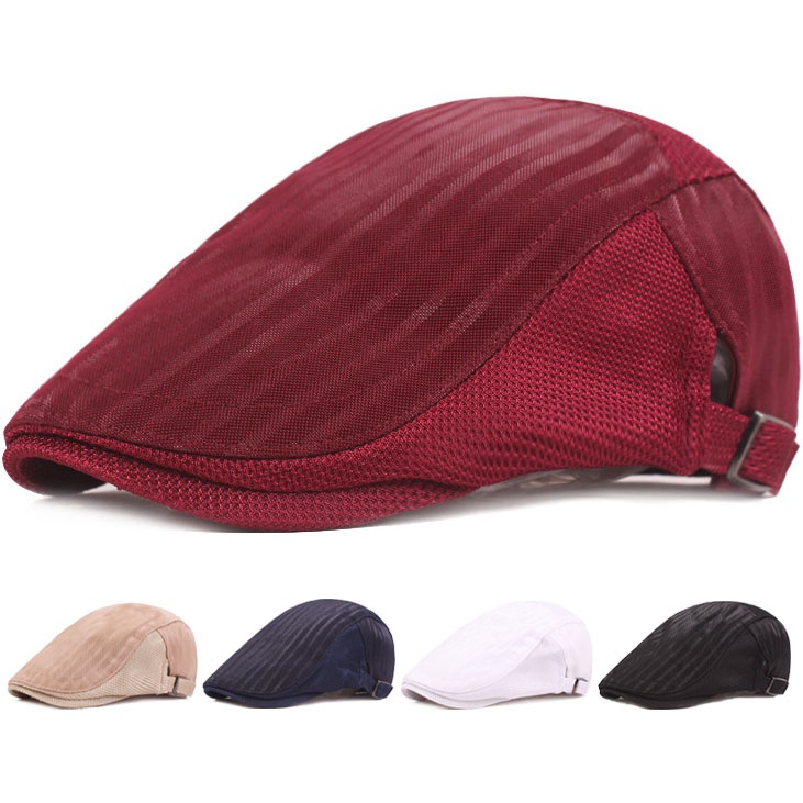 Men Striped Mesh Flat Cap Adjustable Breathable Summer Newsboy Hat Beret Cabbie Ivy Hat Gatsby Newsboy Hat for Driving Hunting Cap