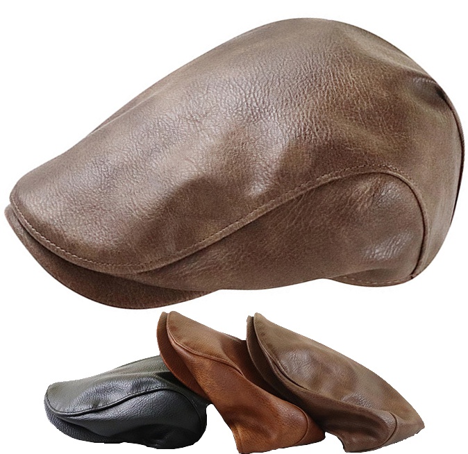 Men's Leather Beret Hunting Cap Trucker Leather Cap Mens Sports Hat