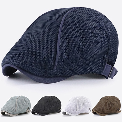 Summer Mesh Hat Cabbie Flat Cap Breathable Adjustable Newsboy Beret Ivy Cap Unisex