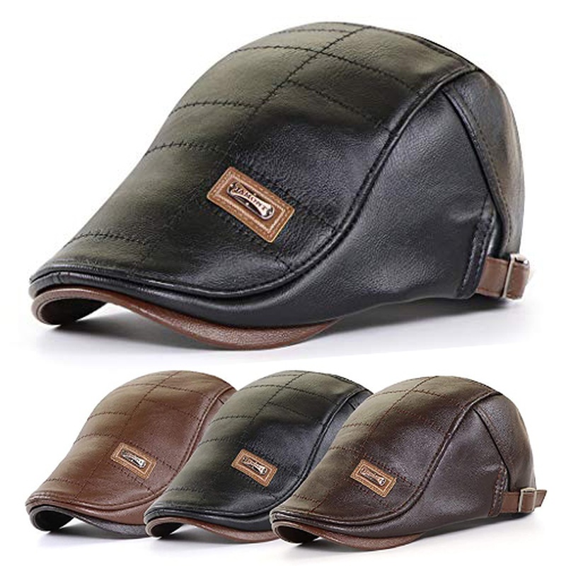 Men Adjustable PU Leather Ivy Cap Newsboy Hat Fishing Hat for Men