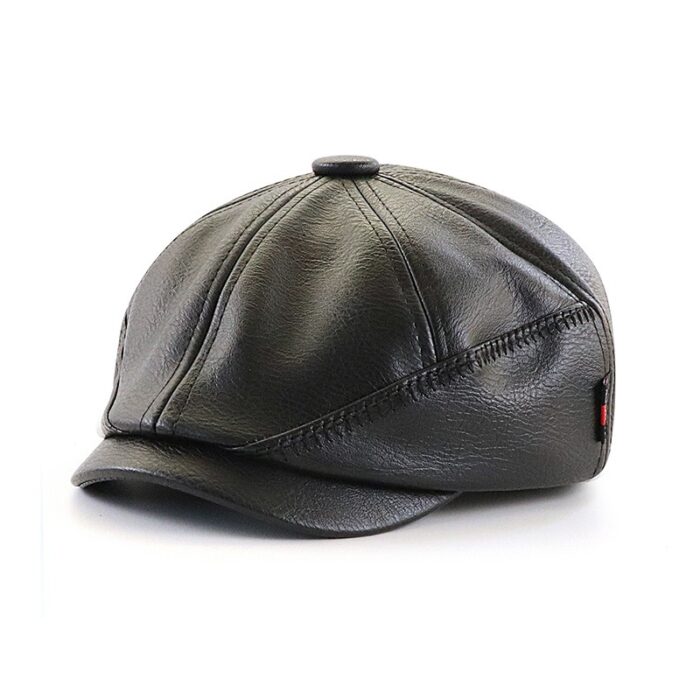 Men's Leather Cap  Beret Hunting Cap Beanie Trucker  Mens Sports Hat - 图片 2