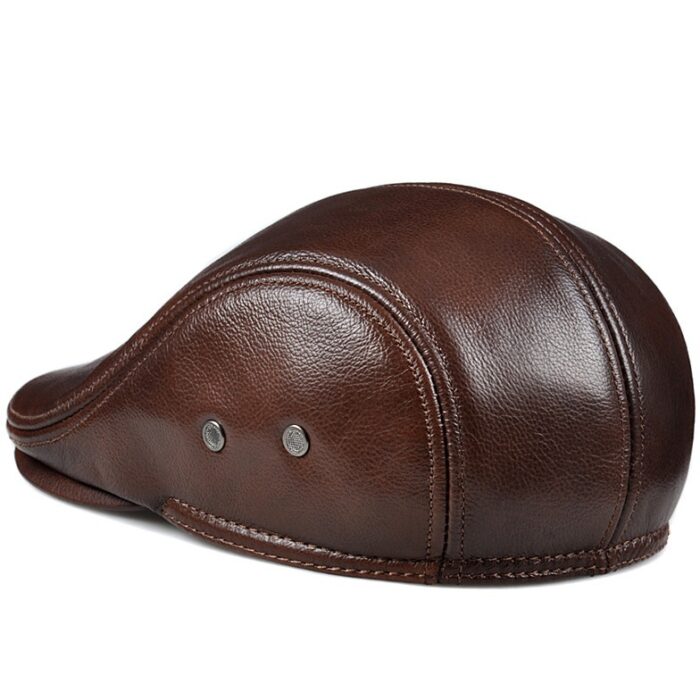 100% Real Genuine Leather Men's Hat Winter Warm Caps Baseball Cap Brand Newsboy Beret Hat  Hats Cowhide Cap