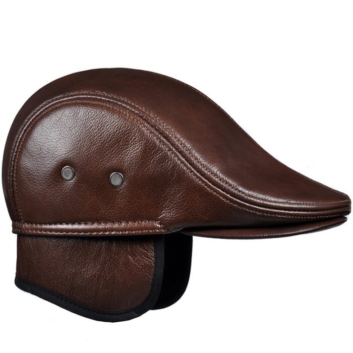 100% Real Genuine Leather Men's Hat Winter Warm Caps Baseball Cap Brand Newsboy Beret Hat  Hats Cowhide Cap