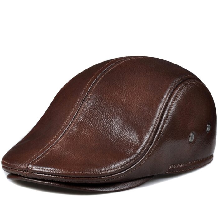 100% Real Genuine Leather Men's Hat Winter Warm Caps Baseball Cap Brand Newsboy Beret Hat  Hats Cowhide Cap