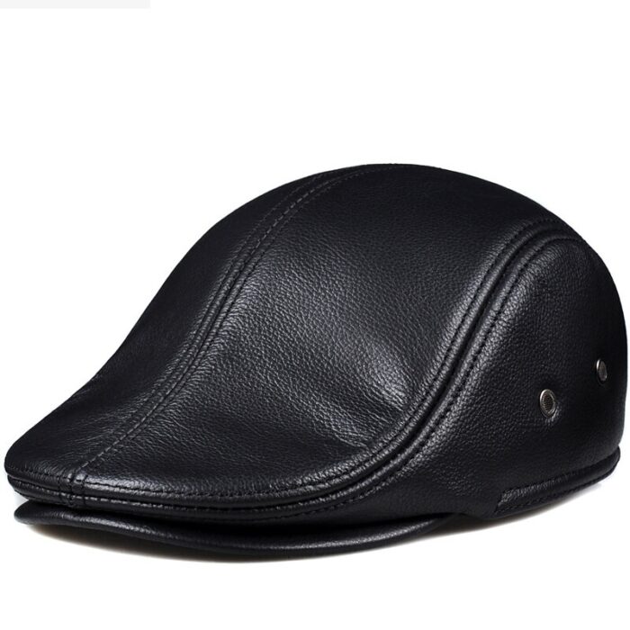 100% Real Genuine Leather Men's Hat Winter Warm Caps Baseball Cap Brand Newsboy Beret Hat  Hats Cowhide Cap