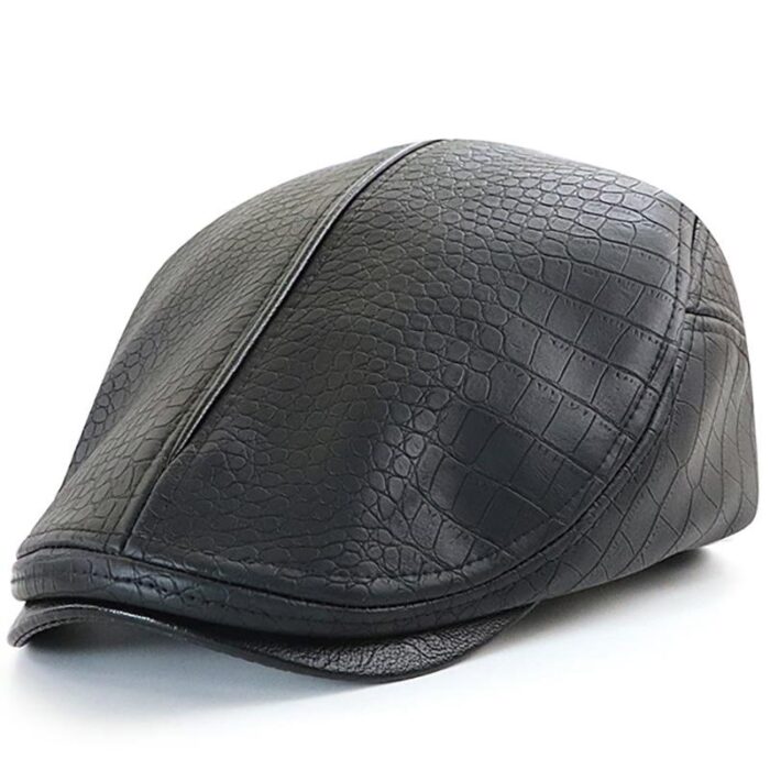 Men's Leather Beret Hunting Cap Beanie Trucker Leather Cap Mens Sports Hat - 图片 2