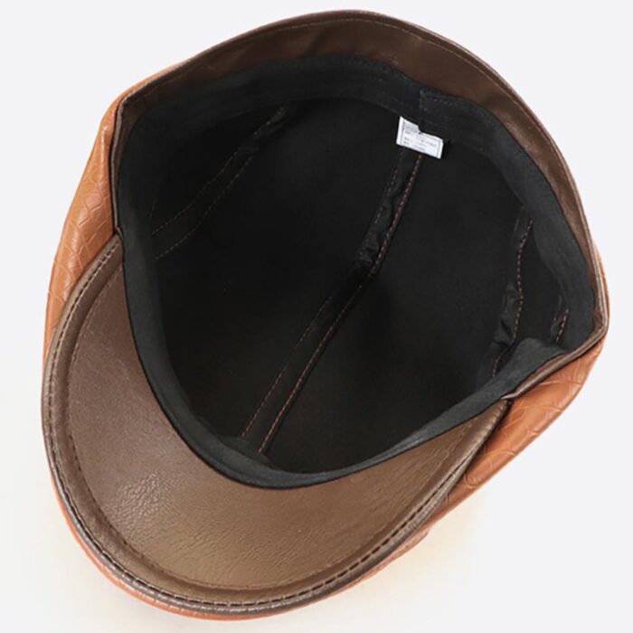 Men's Leather Beret Hunting Cap Beanie Trucker Leather Cap Mens Sports Hat - 图片 3