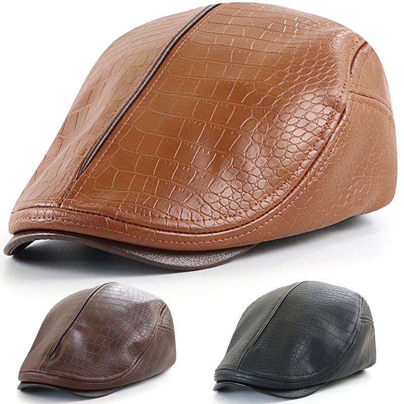 Men's Leather Beret Hunting Cap Beanie Trucker Leather Cap Mens Sports Hat